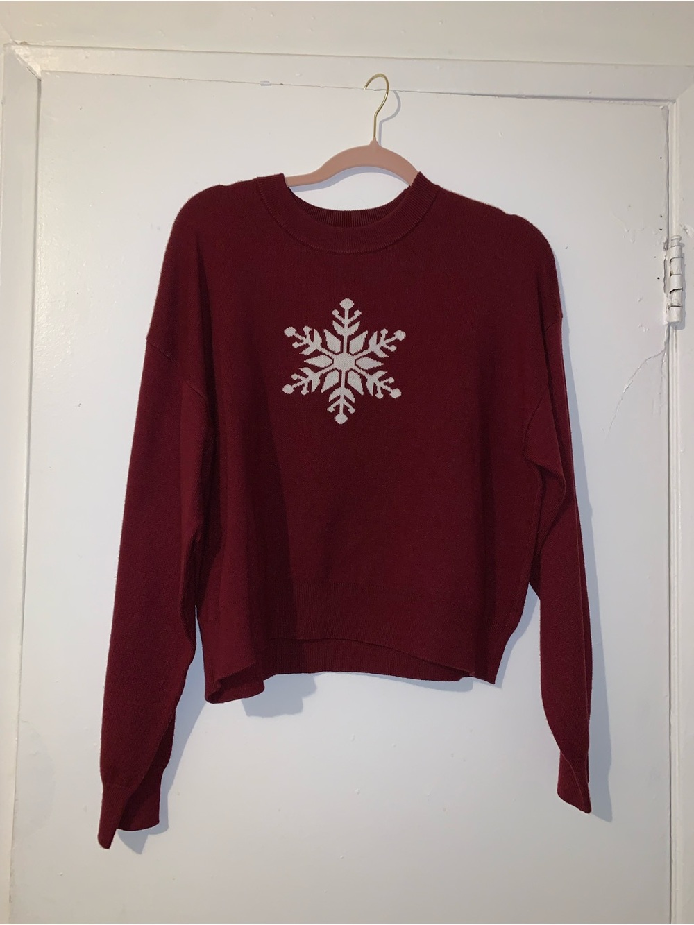 Women's Maroon Snowflake Knit Sweater